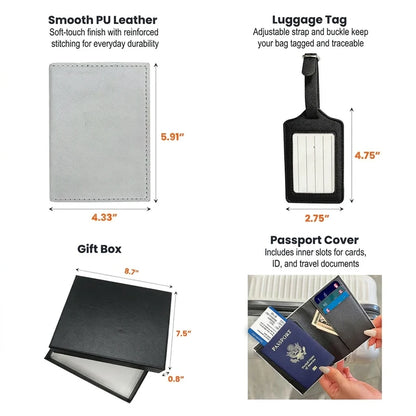 Personalized Passport Luggage Tag Set, Shadow Monogram Initials, Unique Travel Gift for Frequent Flyers