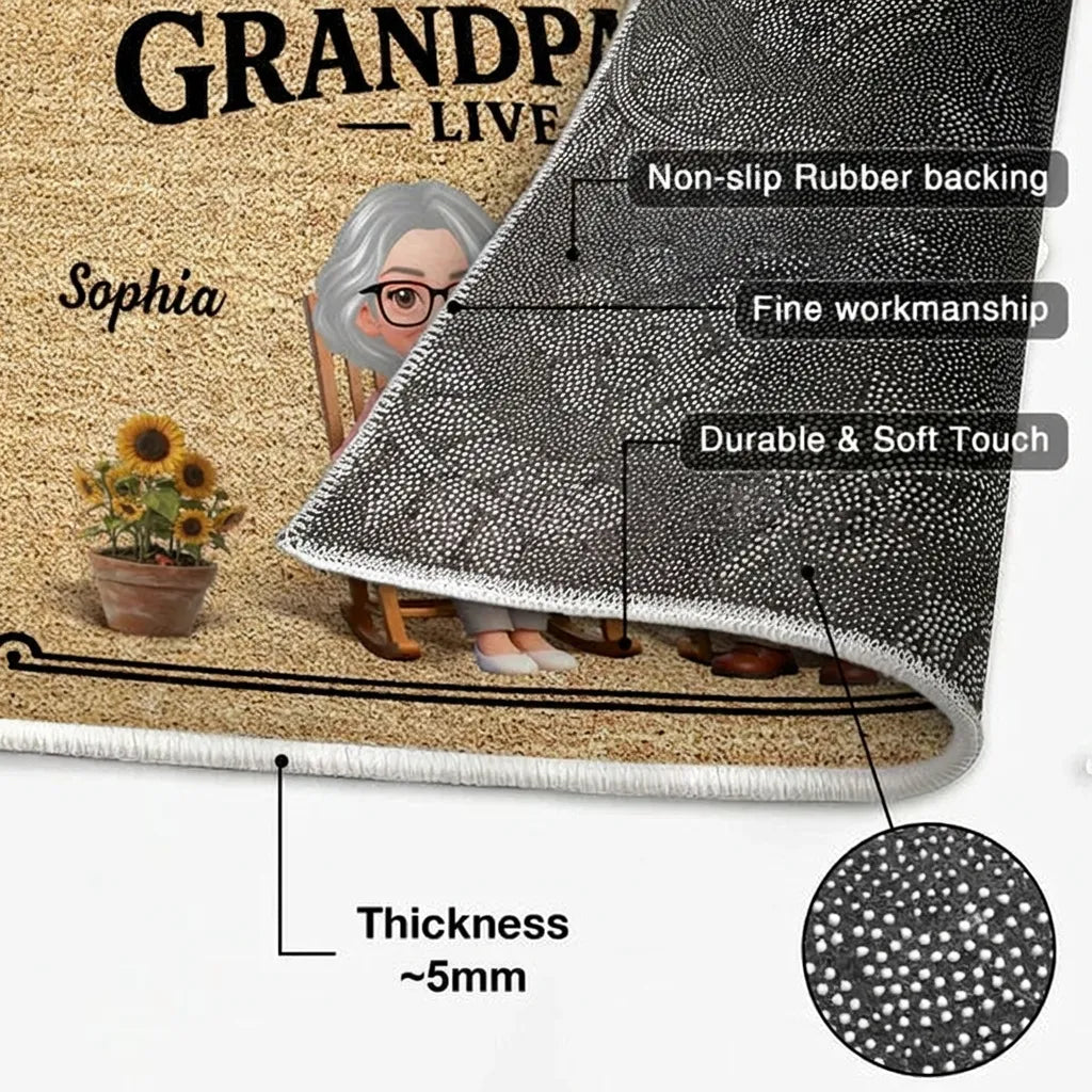 Personalized Standard Doormat, Grandparents Live Here Design, Unique Gift for Grandma & Grandpa
