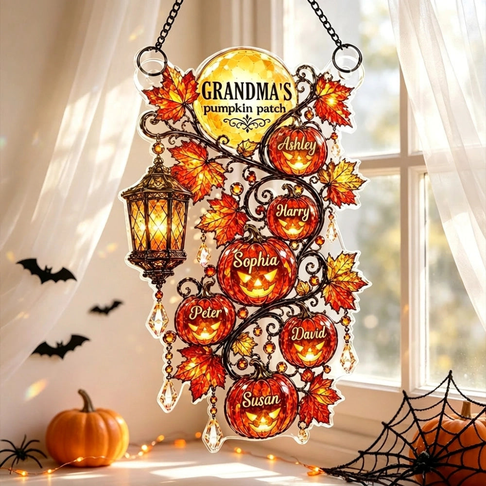 Personalized Acrylic Suncatcher Ornament, Grandma's Pumpkin Patch Window Decor, Unique Gift for Grandma