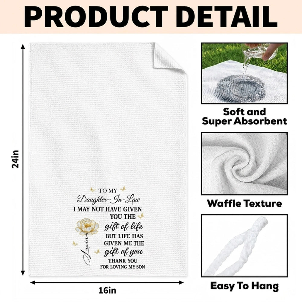 Personalized Kitchen Towel with Floral and Butterfly Art, Unique Gift for Daughter in Law