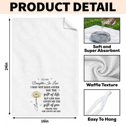 Personalized Kitchen Towel with Floral and Butterfly Art, Unique Gift for Daughter in Law