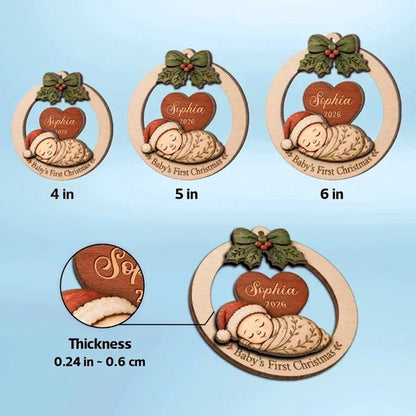 Personalized 2-Layer Wooden Ornament, Sleeping Baby's First Christmas Keepsake, Unique Gift for New Parents