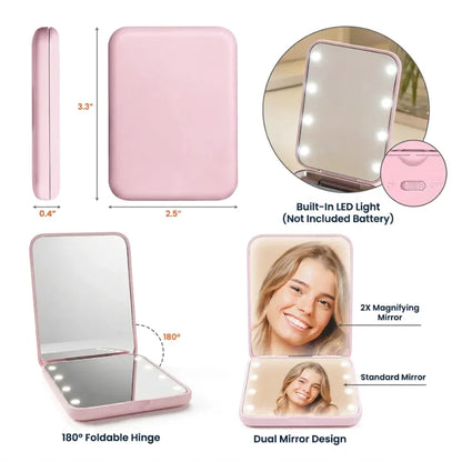 Floral LED Pocket Mirror, Personalized Creative Gift for Her with Soft Pastel Style & Everyday Glow