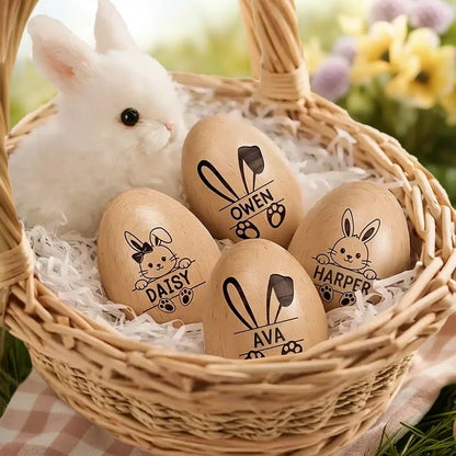 Personalized Bunny Wooden Egg Shaker - Cute Custom Easter Basket Gift for Kids, Sweet Keepsake Surprise