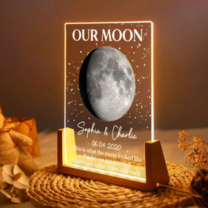 Personalized Moon Phase LED Light Frame, Unique Gift for Couple, Warm Starry Wedding Anniversary Keepsake