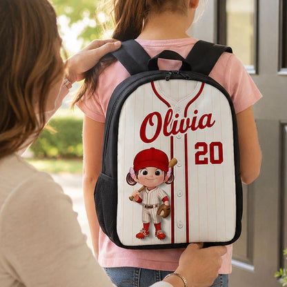 Personalized Kids School Backpack, Baseball Jersey & Bat Design, Unique Gift for Young Players