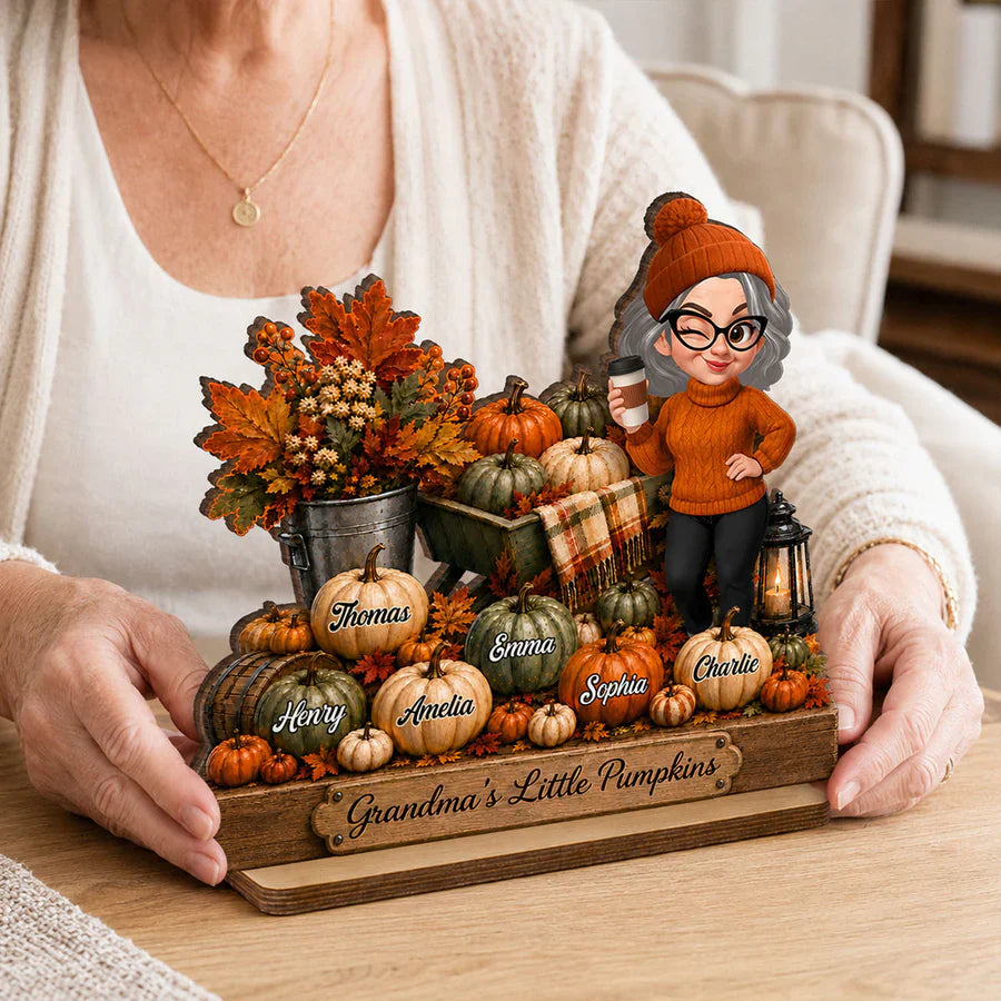 Personalized 2-Layer Wooden Plaque, Grandma's Little Pumpkins Fall Decor, Unique Gift for Grandma