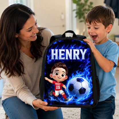 Personalized Kids School Backpack, Soccer Cartoon Design, Unique Back to School Gift for Son or Daughter
