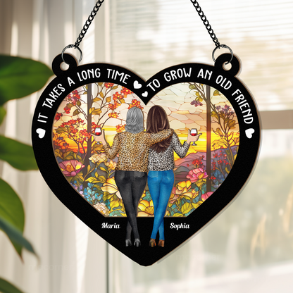 Heart-Shaped Wood and Acrylic Layered Ornament – “It Takes a Long Time to Grow an Old Friend” Gift for Best Friends