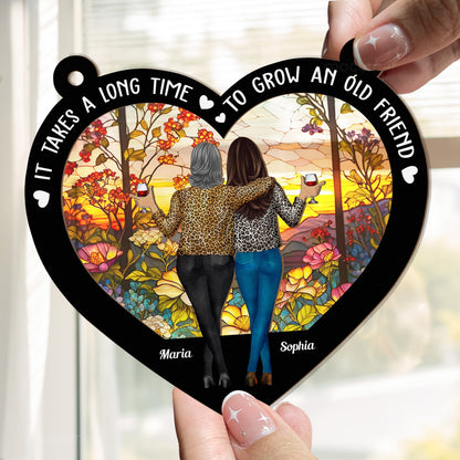 Heart-Shaped Wood and Acrylic Layered Ornament – “It Takes a Long Time to Grow an Old Friend” Gift for Best Friends
