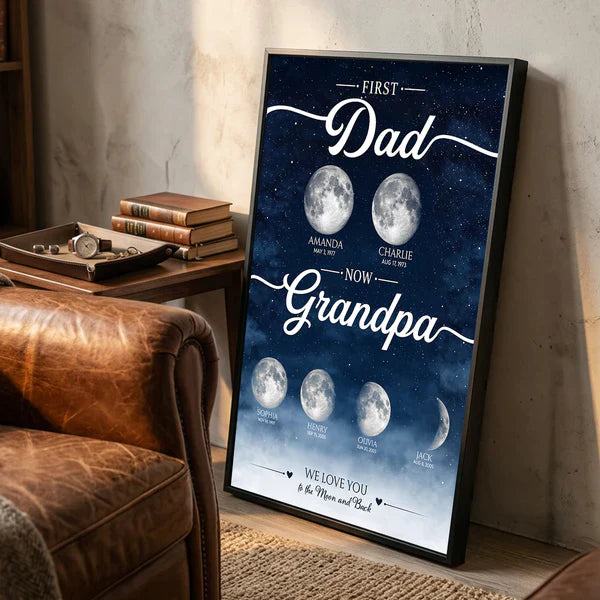 Personalized Moon Phase Poster, First Dad Now Grandpa Starry Wall Art, Unique Gift for Dad & Grandpa