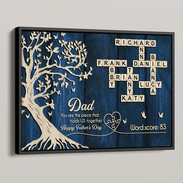Personalized Dad Crossword Poster, Rustic Family Tree Wall Art, Unique Father's Day Gift for Dad