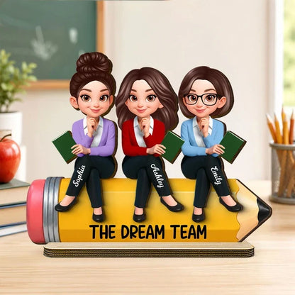 Personalized 2-Layer Wooden Plaque, Teacher Colleagues Dream Team Pencil Unique Gift