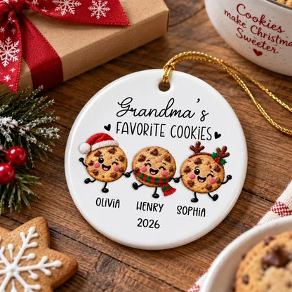 Personalized Ceramic Ornament with Cookies Holding Hands, Unique Christmas Tree Gift for Grandma