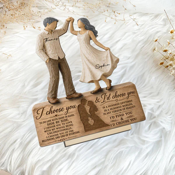 Personalized 2-Layer Wooden Plaque with Dancing Couple, I Choose You Unique Gift for Couples