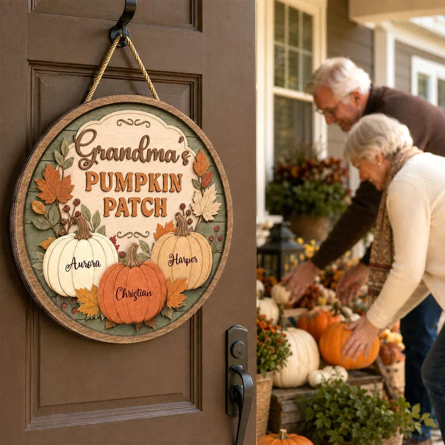 Personalized Wooden Sign, Grandma's Pumpkin Patch Autumn Porch Decor, Unique Gift for Grandma