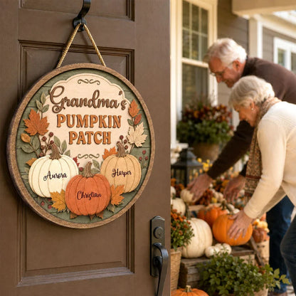 Personalized Wooden Sign, Grandma's Pumpkin Patch Autumn Porch Decor, Unique Gift for Grandma