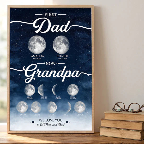 Personalized Moon Phase Poster, First Dad Now Grandpa Starry Wall Art, Unique Gift for Dad & Grandpa