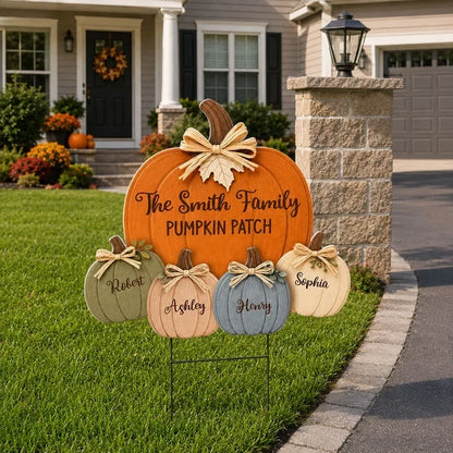 Personalized Shaped Yard Sign, Rustic Family Pumpkin Patch Decor, Unique Fall Gift for Family