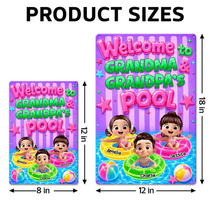 Personalized Rectangular Iron Sign, Neon Grandma & Grandpa Pool Decor, Unique Gift for Grandparents