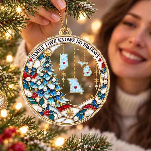Personalized Acrylic Ornament, Stained Glass Style Christmas Tree, Unique Gift for Long-Distance Family