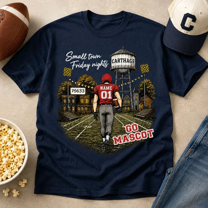 Personalized Classic Tee, Football Player Walking onto a Lit Field, Creative Game Day Gift for Mom