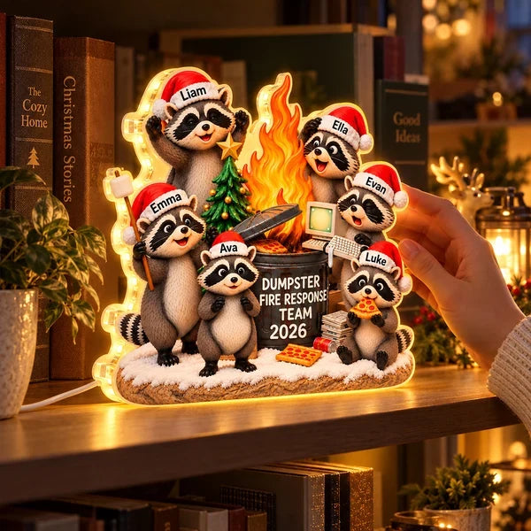 Personalized Acrylic Light Box, Funny Raccoons Around a Flaming Dumpster, Unique Christmas Gift for Coworkers