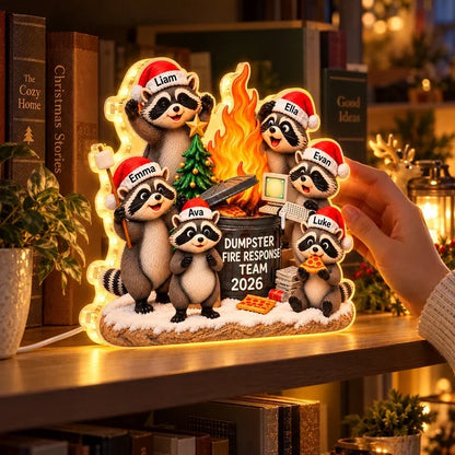 Personalized Acrylic Light Box, Funny Raccoons Around a Flaming Dumpster, Unique Christmas Gift for Coworkers