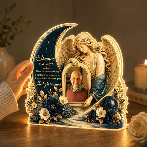Personalized Memorial Acrylic Light Box, Angel and Moon Design, Unique Sympathy Gift for Family