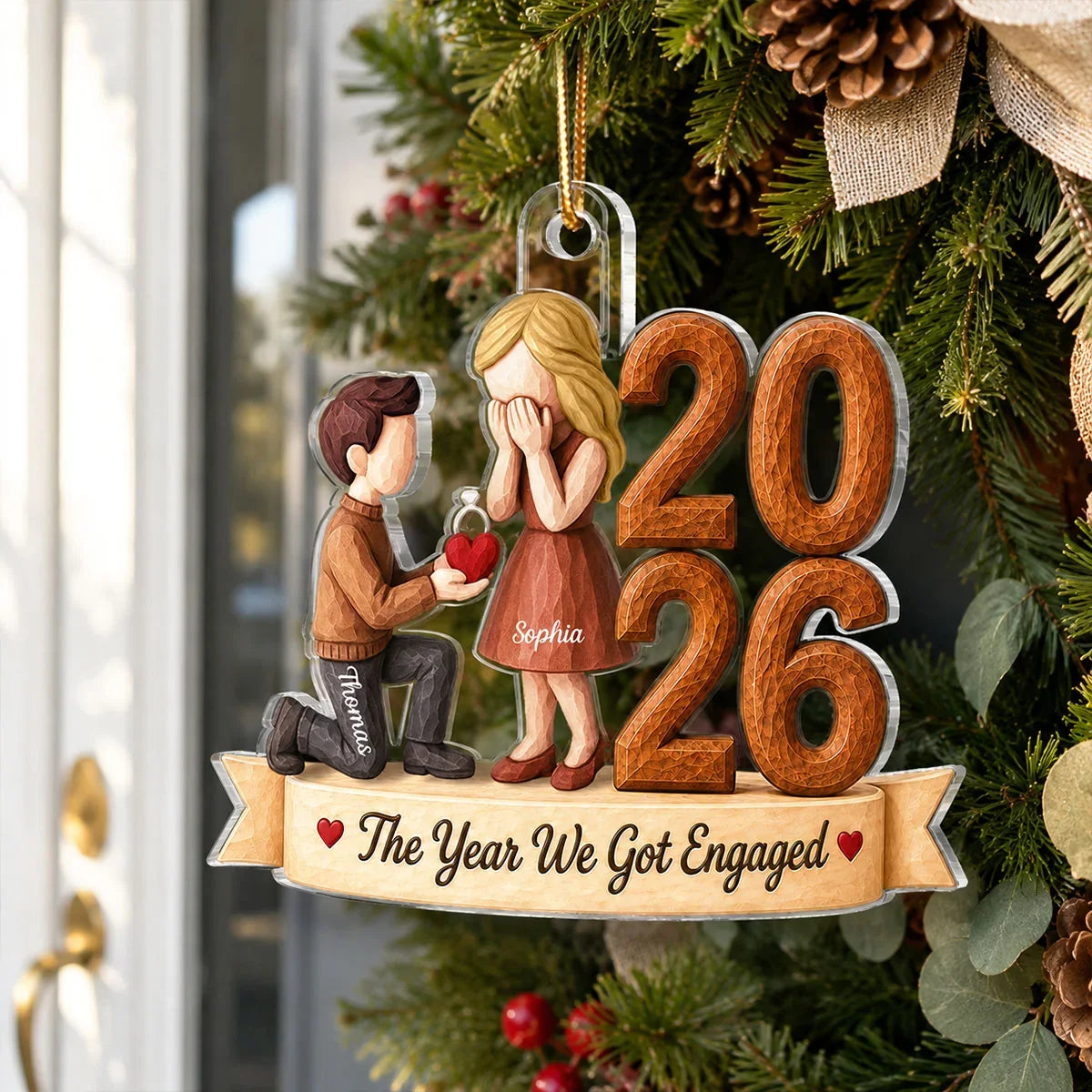 Personalized Acrylic Ornament, Kneeling Proposal Scene, Unique Engagement Gift for Couple