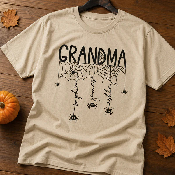 Personalized Halloween Grandma Classic Tee, Spooky Spider Web Creative Gift for Grandma