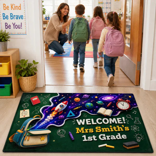 Personalized Standard Doormat, Space Adventure Classroom Welcome, Unique Teacher Gift for School Entry