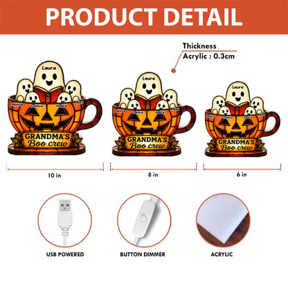 Personalized Grandma's Boo Crew Acrylic Light Box, Halloween Ghost Pumpkin Decor, Unique Gift for Grandma
