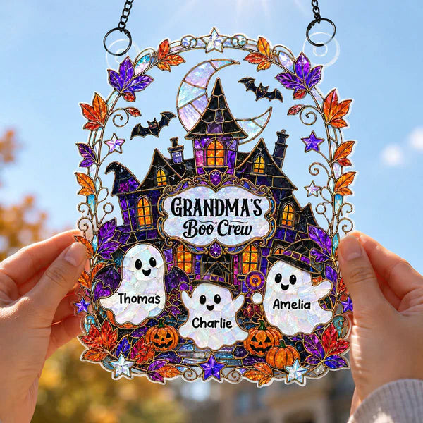 Personalized Acrylic Suncatcher Ornament, Grandma's Boo Crew Halloween Window Decor, Unique Gift for Grandma