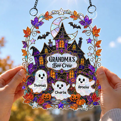 Personalized Acrylic Suncatcher Ornament, Grandma's Boo Crew Halloween Window Decor, Unique Gift for Grandma