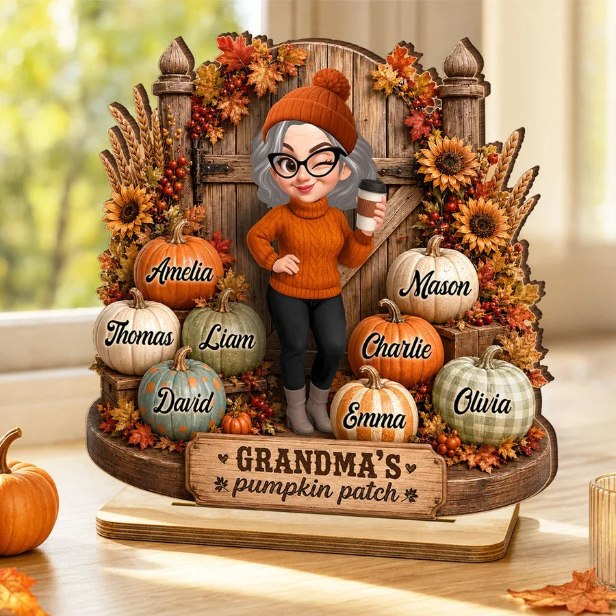 Grandma's Pumpkin Patch 2-Layer Wooden Plaque, Rustic Fall Family Keepsake & Creative Gift