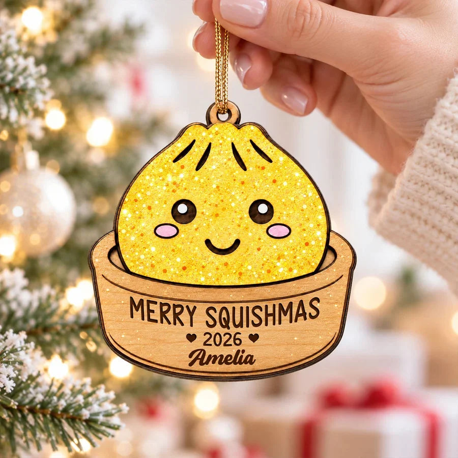 Merry Squishmas Personalized Wooden Ornament, Colorful Cartoon Tree Decor, Creative Gift for Kids and Teens