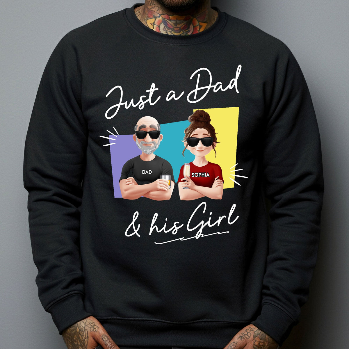 "Just a Dad & His Girl" Classic Tee – Custom Father’s Day Gift with Father and Daughter Cartoon
