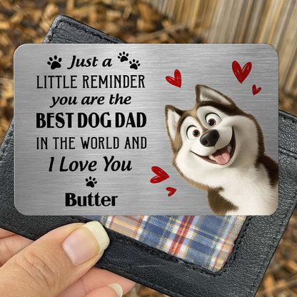 Customized Metal Wallet Card for Dog Dads – A Special Gift for Dog Lovers with Heartwarming Message and Husky Image
