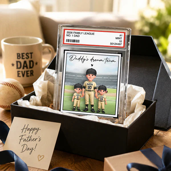 Personalized Rectangle Acrylic Block Plaque, Dad & Kids Standing on Baseball Field, Unique Gift for Dad