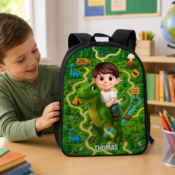 Personalized Kids School Backpack, Cute Dinosaur Space & Jungle Art, Unique Gift for Boys & Girls