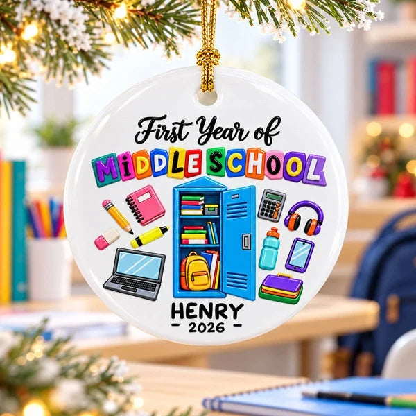 Personalized Ceramic Ornament with Colorful School Locker, Unique Christmas Gift for Middle School Students