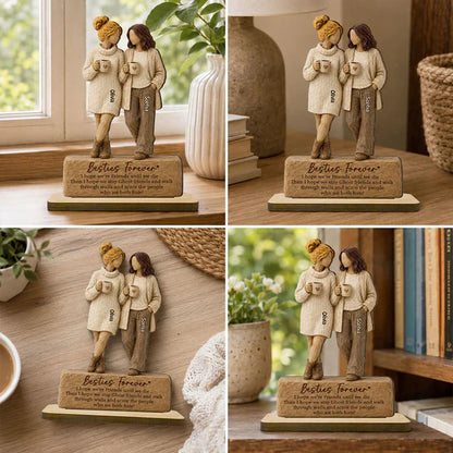 Personalized Wooden Plaque With Two Friends Holding Mugs, Unique Creative Gift For Friend