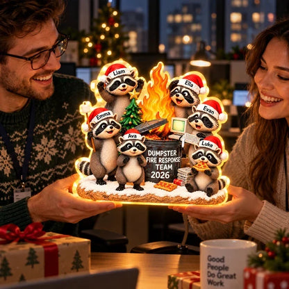 Personalized Acrylic Light Box, Funny Raccoons Around a Flaming Dumpster, Unique Christmas Gift for Coworkers