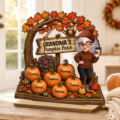 Personalized 2-Layer Wooden Plaque, Grandma's Pumpkin Patch Autumn Decor, Unique Gift For Grandma