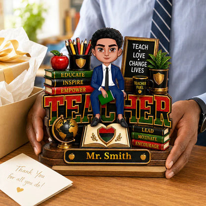 Personalized Wooden Plaque for Teacher, Sitting Classroom Illustration, Unique Creative Gift for Educators