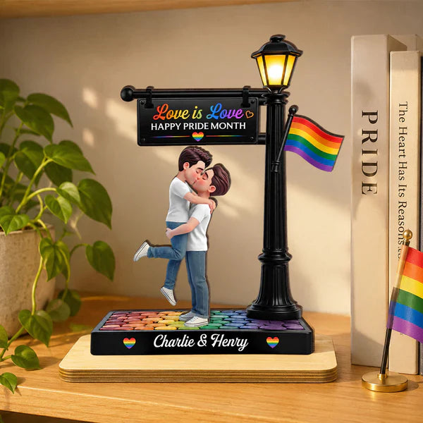 Personalized 2-Layer Wooden Plaque, Love Is Love Kissing Couple, Creative Gift for Same-Sex Partner