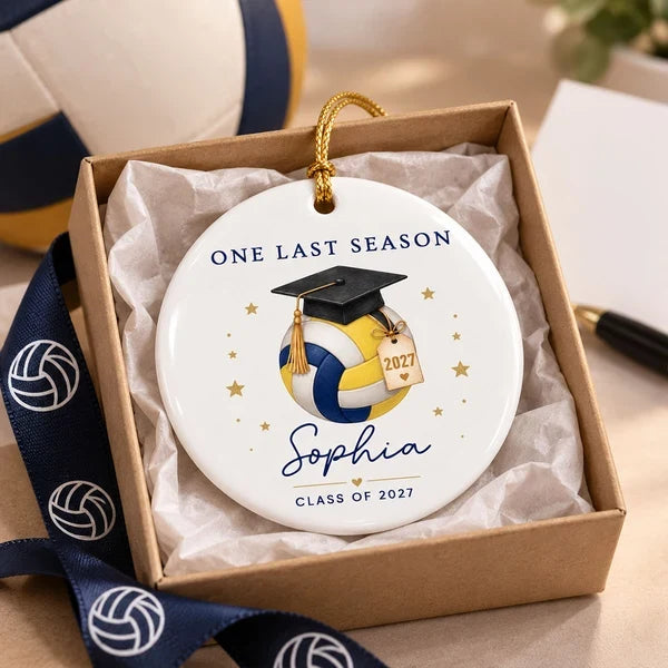 Personalized Ceramic Ornament with Volleyball and Graduation Cap, One Last Season Creative Gift for Senior Players