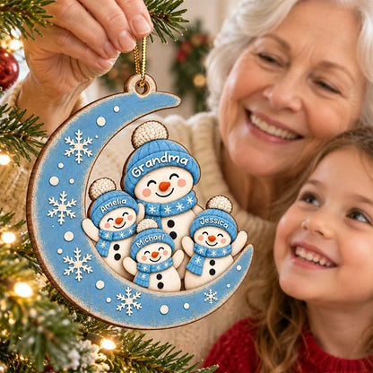 Personalized Ornament with Smiling Grandma and Grandkids on Blue Moon, Unique Christmas Gift for Grandma