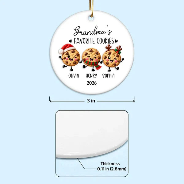 Personalized Ceramic Ornament with Cookies Holding Hands, Unique Christmas Tree Gift for Grandma